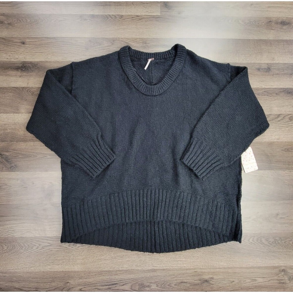 Free People Tunic Sweater Size XS Black V-Neck Oversized Womens Knit Slouch NWT